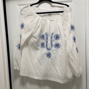 Greek Embroidered White Peasant Blouse Folk Traditional Medium